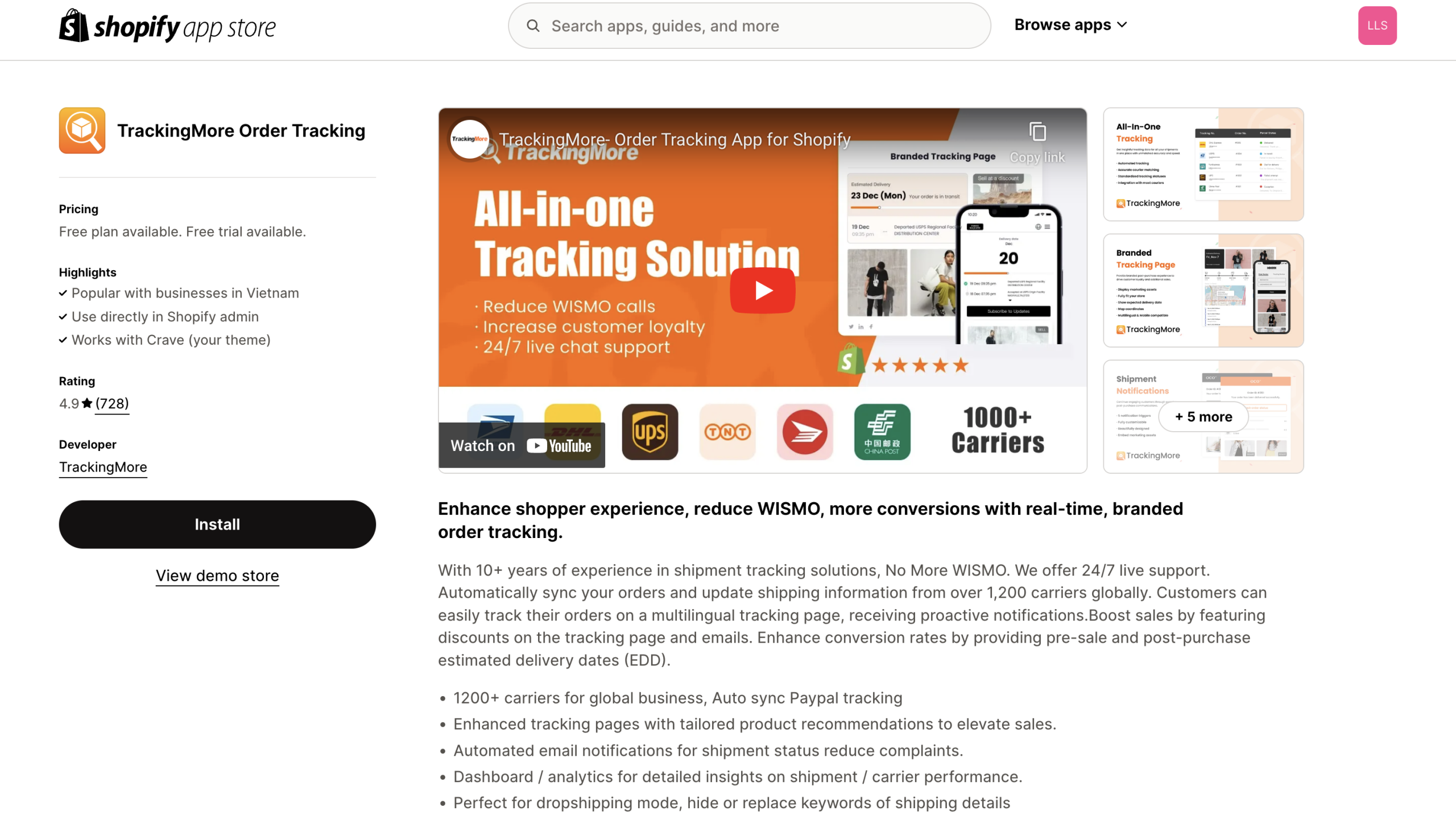 Trackingmore a best order tracking app shopify