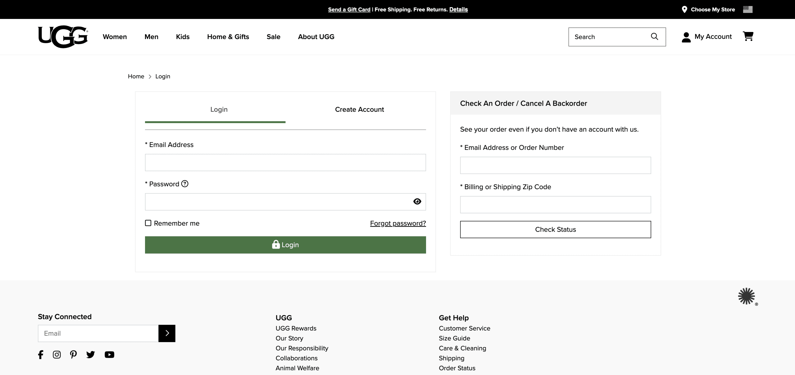 UGG branded tracking page