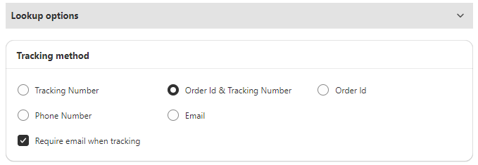 branded tracking page look up option